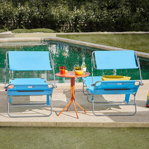 Rootz Adjustable Sun Lounger with Canopy - Garden Lounger - Beach Chair - Durable Metal Frame - Synthetic Fiber Fabric - Foldable & Portable - 195cm x 90cm x 63cm