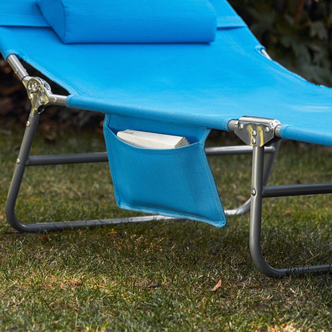 Rootz Adjustable Sun Lounger with Canopy - Garden Lounger - Beach Chair - Durable Metal Frame - Synthetic Fiber Fabric - Foldable & Portable - 195cm x 90cm x 63cm