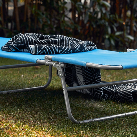 Rootz Adjustable Sun Lounger with Canopy - Garden Lounger - Foldable Beach Chair - Durable Metal Frame - Synthetic Fiber Fabric - Storage Pocket - 195cm x 90cm x 63cm