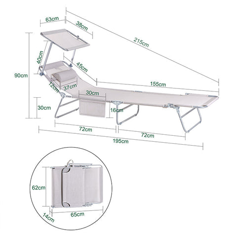 Rootz Adjustable Sun Lounger with Canopy - Garden Lounger - Beach Chair - Foldable, Portable, UV Protection - 195cm x 90cm x 63cm