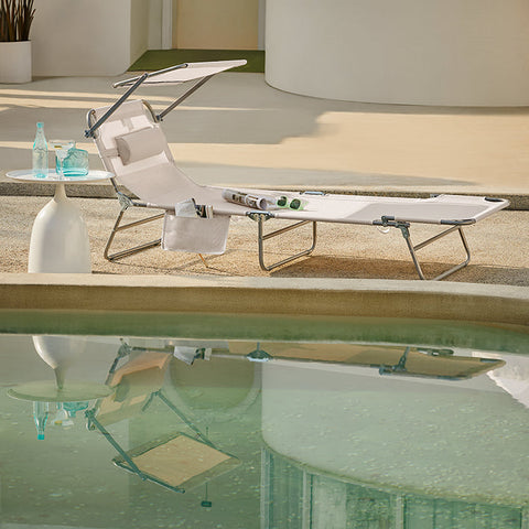 Rootz Adjustable Sun Lounger with Canopy - Garden Lounger - Beach Chair - Foldable, Portable, UV Protection - 195cm x 90cm x 63cm