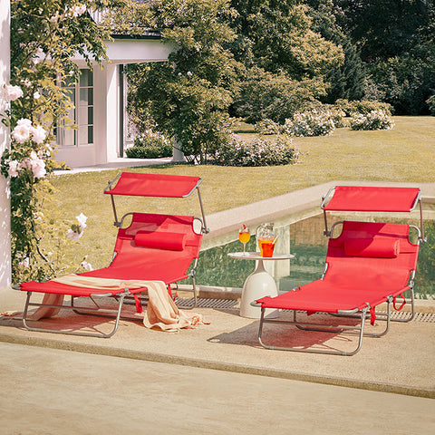 Rootz Adjustable Sun Lounger with Canopy - Garden Lounger - Beach Lounger - Durable Metal Frame - Synthetic Fiber Fabric - Multi-Position - Storage Pocket - 195cm x 90cm x 63cm