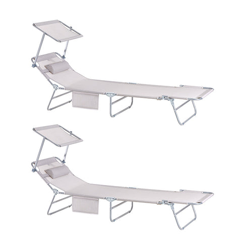 Rootz Adjustable Sun Lounger with Canopy - Garden Lounger - Beach Chair - Foldable, Portable, UV Protection - 195cm x 90cm x 63cm