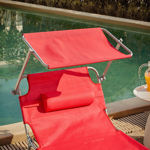 Rootz Adjustable Sun Lounger with Canopy - Garden Lounger - Beach Lounger - Durable Metal Frame - Synthetic Fiber Fabric - Multi-Position - Storage Pocket - 195cm x 90cm x 63cm