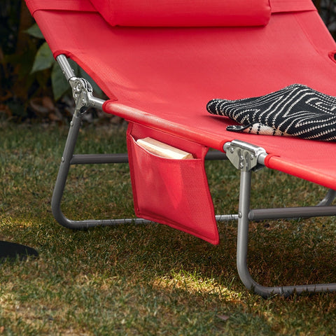Rootz Adjustable Sun Lounger with Canopy - Garden Lounger - Beach Lounger - Durable Metal Frame - Synthetic Fiber Fabric - Multi-Position - Storage Pocket - 195cm x 90cm x 63cm