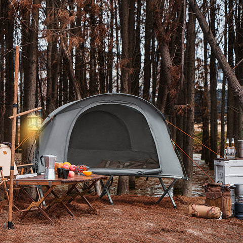 Rootz 4-in-1 Camping Tent Kit - Camp Bed - Camping Lounger - Sleeping Bag - Durable Oxford Nylon - Easy Transport - Mosquito Protection - 194cm x 147cm x 87cm
