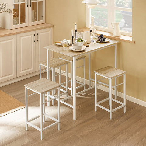 Rootz 5-Piece Bar Table Set - Bistro Table - Dining Set - Sturdy Metal Frame - MDF Veneer Top - Versatile Design - Ideal for Small Spaces - Table: 100cm x 87cm x 60cm, Chairs: 32cm x 57cm x 32cm