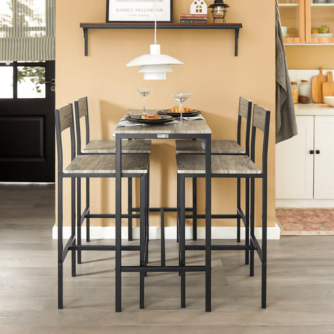 Rootz 5-Piece Bar Table Set - Kitchen Dining Set - Garden Furniture - Durable MDF & PVC Top - Sturdy Metal Frame - 100cm x 87cm x 45cm Table, 39cm x 95cm x 41cm Stools