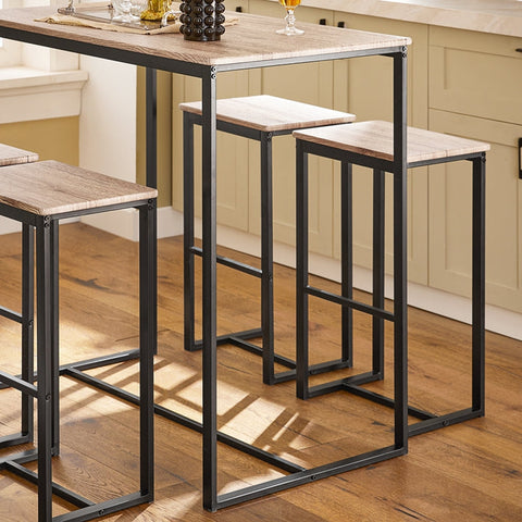 Rootz 5-Piece Bar Table Set - Bar Stools - Dining Set - MDF Top with PVC, Metal Frame - Versatile, Durable, Easy Maintenance - Table: 100cm x 96cm x 60cm, Stools: 40cm x 67cm x 30cm