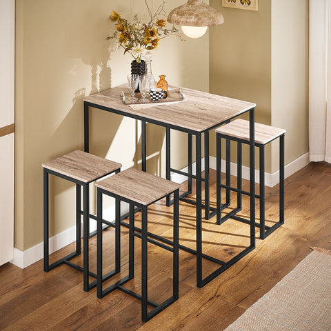 Rootz 5-Piece Bar Table Set - Bar Stools - Dining Set - MDF Top with PVC, Metal Frame - Versatile, Durable, Easy Maintenance - Table: 100cm x 96cm x 60cm, Stools: 40cm x 67cm x 30cm