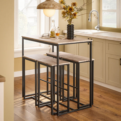 Rootz 5-Piece Bar Table Set - Bar Stools - Dining Set - MDF Top with PVC, Metal Frame - Versatile, Durable, Easy Maintenance - Table: 100cm x 96cm x 60cm, Stools: 40cm x 67cm x 30cm