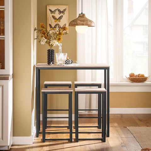 Rootz 5-Piece Bar Table Set - Bar Stools - Dining Set - MDF Top with PVC, Metal Frame - Versatile, Durable, Easy Maintenance - Table: 100cm x 96cm x 60cm, Stools: 40cm x 67cm x 30cm