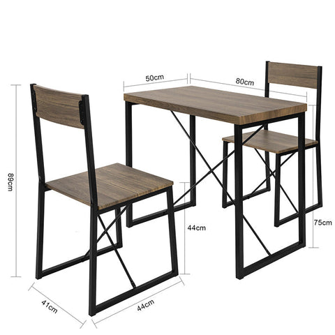 Rootz 3-Piece Dining Set - Compact Kitchen Table with 2 Stools - Space-Saving Design - Scratch-Resistant Floor Protectors - MDF Veneer Top - Metal Frame - Table: 80cm x 75cm x 50cm, Stool: 41cm x 89cm x 44cm