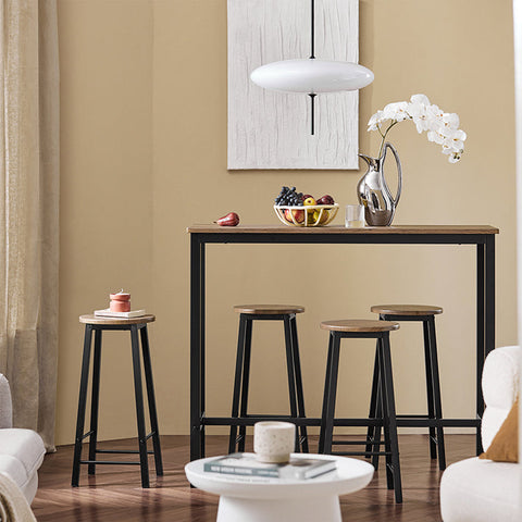 Rootz 5-Piece Bar Table Set - Kitchen Dining Combo - Garden Furniture Set - MDF with PVC Top - Sturdy Metal Frame - High Load Capacity - 120cm x 100cm x 40cm Table, 31cm x 65cm x 31cm Stools