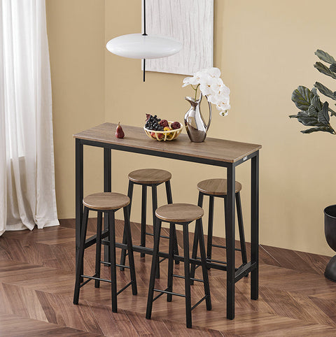 Rootz 5-Piece Bar Table Set - Kitchen Dining Combo - Garden Furniture Set - MDF with PVC Top - Sturdy Metal Frame - High Load Capacity - 120cm x 100cm x 40cm Table, 31cm x 65cm x 31cm Stools