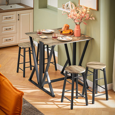 Rootz 5-Piece Dining Set - Folding Table with 4 Chairs - Compact Dining Set - Adjustable Table Size - Space-Saving Design - MDF Veneer Top - Metal Frame - Table: 80x89x80cm - Chair: 30x56cm