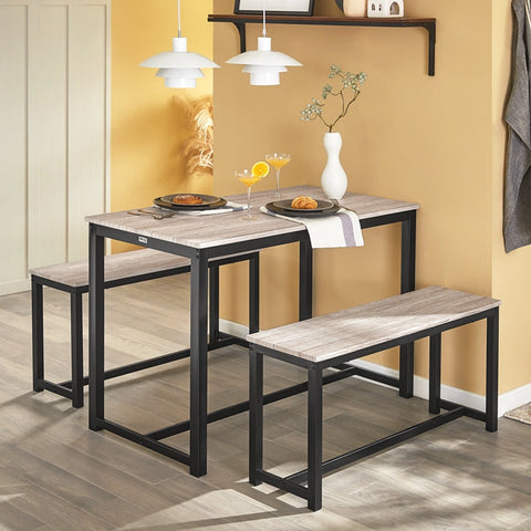 Rootz 3-Piece Dining Set - Seating Group - Kitchen Table Set - Space-Saving Design - Sturdy MDF and Metal Frame - Ideal for Home and Commercial Use - Table: 110cm x 74cm x 58cm, Bench: 95cm x 46cm x 29cm