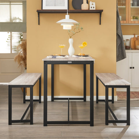 Rootz 3-Piece Dining Set - Seating Group - Kitchen Table Set - Space-Saving Design - Sturdy MDF and Metal Frame - Ideal for Home and Commercial Use - Table: 110cm x 74cm x 58cm, Bench: 95cm x 46cm x 29cm