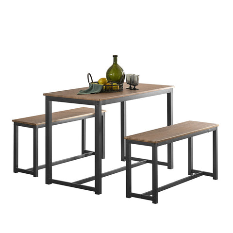 Rootz 3-Piece Dining Set - Seating Group - Kitchen Table Set - Space-Saving Design - MDF Veneer Tabletop - Sturdy Metal Frame - Table: 110cm x 74cm x 58cm, Bench: 95cm x 46cm x 29cm