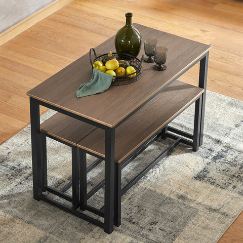 Rootz 3-Piece Dining Set - Seating Group - Kitchen Table Set - Space-Saving Design - MDF Veneer Tabletop - Sturdy Metal Frame - Table: 110cm x 74cm x 58cm, Bench: 95cm x 46cm x 29cm
