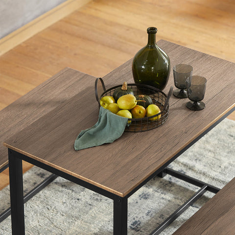Rootz 3-Piece Dining Set - Seating Group - Kitchen Table Set - Space-Saving Design - MDF Veneer Tabletop - Sturdy Metal Frame - Table: 110cm x 74cm x 58cm, Bench: 95cm x 46cm x 29cm