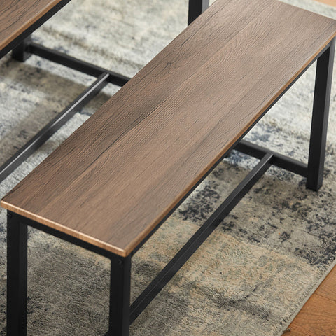 Rootz 3-Piece Dining Set - Seating Group - Kitchen Table Set - Space-Saving Design - MDF Veneer Tabletop - Sturdy Metal Frame - Table: 110cm x 74cm x 58cm, Bench: 95cm x 46cm x 29cm