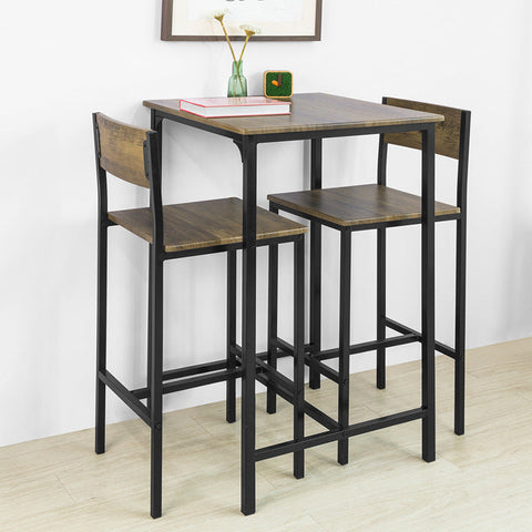 Rootz 3-Piece Bar Table Set - Kitchen Dining Combo - Garden Bar Counter - Sturdy MDF and PVC Top - Metal Frame - Load Capacity up to 120kg - Dimensions: Table 60cm x 97cm x 60cm, Stools 39cm x 96cm x 41cm