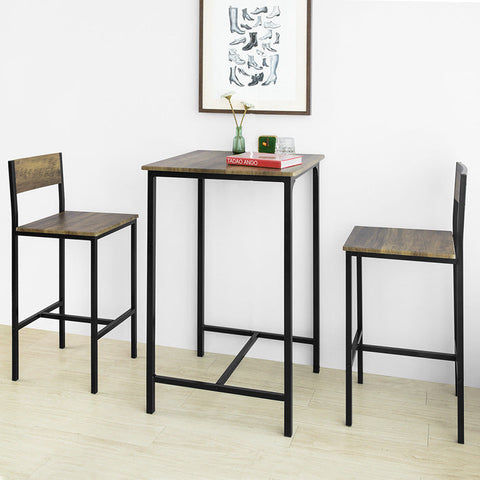 Rootz 3-Piece Bar Table Set - Kitchen Dining Combo - Garden Bar Counter - Sturdy MDF and PVC Top - Metal Frame - Load Capacity up to 120kg - Dimensions: Table 60cm x 97cm x 60cm, Stools 39cm x 96cm x 41cm
