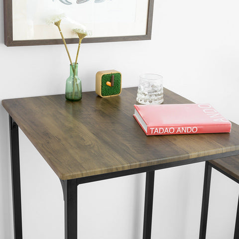 Rootz 3-Piece Bar Table Set - Kitchen Dining Combo - Garden Bar Counter - Sturdy MDF and PVC Top - Metal Frame - Load Capacity up to 120kg - Dimensions: Table 60cm x 97cm x 60cm, Stools 39cm x 96cm x 41cm