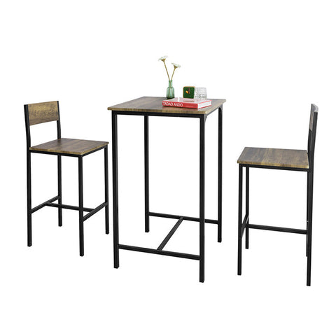 Rootz 3-Piece Bar Table Set - Kitchen Dining Combo - Garden Bar Counter - Sturdy MDF and PVC Top - Metal Frame - Load Capacity up to 120kg - Dimensions: Table 60cm x 97cm x 60cm, Stools 39cm x 96cm x 41cm