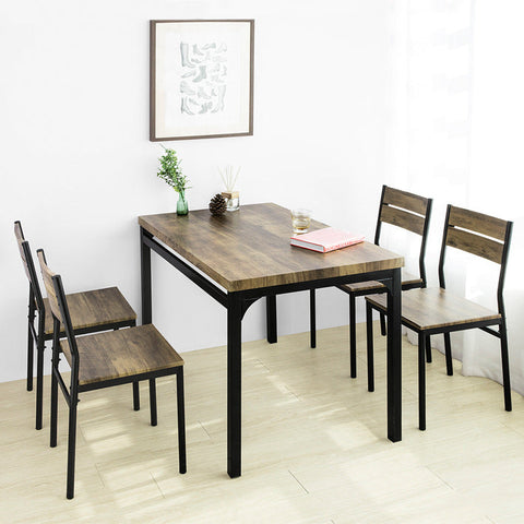 Rootz 5-Piece Dining Set - Kitchen Table - Office Table - MDF Veneer Top - Sturdy Metal Frame - Industrial Design - Table: 110cm x 76cm x 70cm, Chair: 39cm x 82cm x 42cm