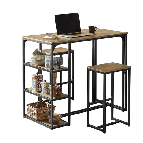 Rootz 3-Piece Bar Table Set - Bar Table with 2 Chairs - Dining Set - MDF Tabletop with PVC - Metal Frame - Space-Saving Storage Shelves - Ideal for Kitchen, Dining Room, Garden - 110cm x 97cm x 61cm