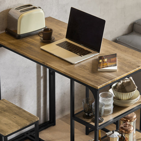 Rootz 3-Piece Bar Table Set - Bar Table with 2 Chairs - Dining Set - MDF Tabletop with PVC - Metal Frame - Space-Saving Storage Shelves - Ideal for Kitchen, Dining Room, Garden - 110cm x 97cm x 61cm