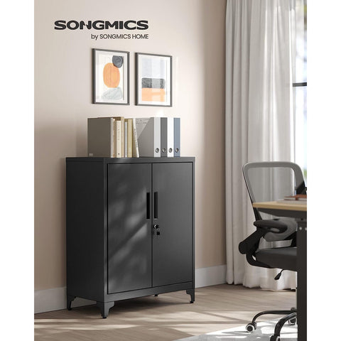 Rootz Steel Metal Cabinet - Storage Organizer - Black - Adjustable Shelves - Heavy Duty - 40cm x 80cm x 90cm