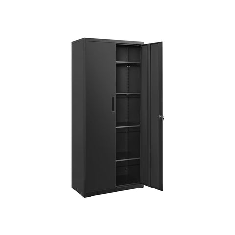 Rootz Storage Cabinet - Black Organizer - Steel Shelving Unit - Heavy Duty - 40cm x 80cm x 180cm - 25kg Capacity