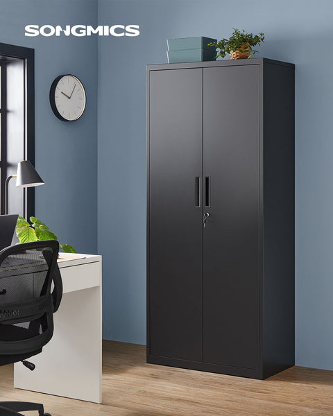Rootz Storage Cabinet - Black Organizer - Steel Shelving Unit - Heavy Duty - 40cm x 80cm x 180cm - 25kg Capacity