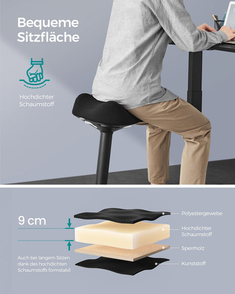 Rootz Standing Stool - Black Bar Stool - Adjustable Seat - Lightweight - Durable Construction - 58-83cm x 34cm x 36cm - 5.9kg - 120kg Capacity