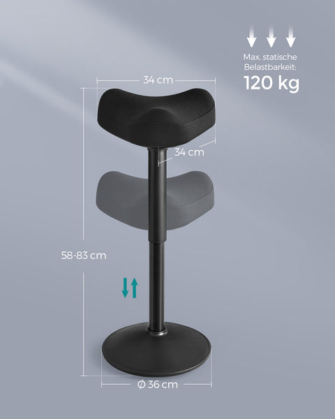 Rootz Standing Stool - Black Bar Stool - Adjustable Seat - Lightweight - Durable Construction - 58-83cm x 34cm x 36cm - 5.9kg - 120kg Capacity