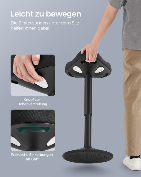 Rootz Standing Stool - Black Bar Stool - Adjustable Seat - Lightweight - Durable Construction - 58-83cm x 34cm x 36cm - 5.9kg - 120kg Capacity
