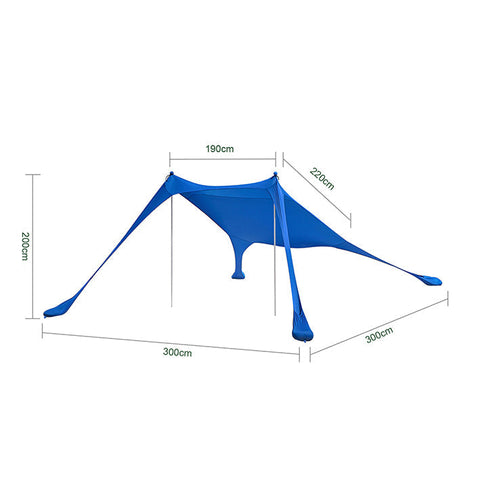 Rootz Portable Shade Sail - Sun Shade - Beach Tent - Polyester and Lycra - UV Protection - 300cm x 300cm x 200cm