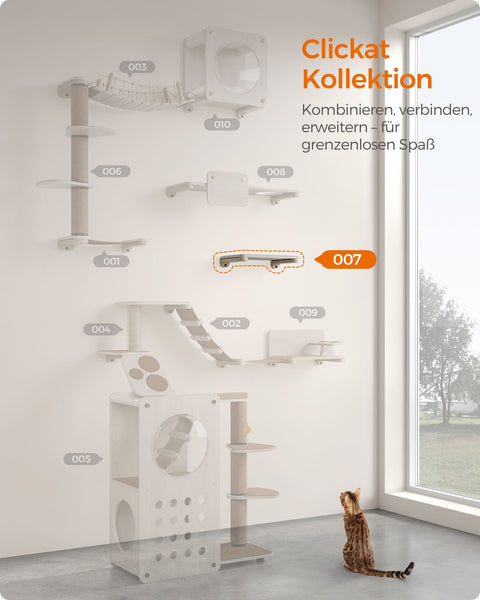 Rootz Cat Wall Shelf - Cat Perch - Cat Climbing Shelf - Chipboard - Pine Wood - Felt - 46.6cm x 28cm x 7.4cm - Oatmeal Brown Coffee Brown - 2.2kg - 38.5kg Max Load Capacity