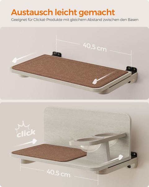 Rootz Cat Wall Shelf - Cat Perch - Cat Climbing Shelf - Chipboard - Pine Wood - Felt - 46.6cm x 28cm x 7.4cm - Oatmeal Brown Coffee Brown - 2.2kg - 38.5kg Max Load Capacity