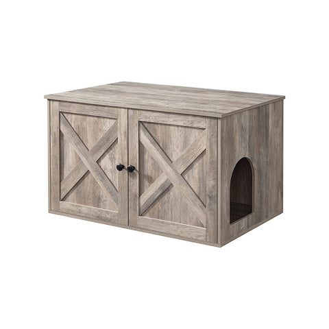 Rootz Rustic Style Litter Box Cabinet - Cat Furniture - Enclosed Cat Litter Box - Wood Cat House - Greige - 80cm x 53cm x 49.2cm