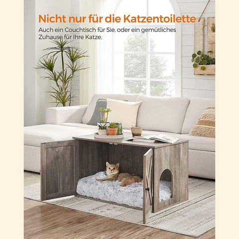 Rootz Rustic Style Litter Box Cabinet - Cat Furniture - Enclosed Cat Litter Box - Wood Cat House - Greige - 80cm x 53cm x 49.2cm