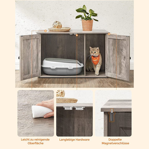 Rootz Rustic Style Litter Box Cabinet - Cat Furniture - Enclosed Cat Litter Box - Wood Cat House - Greige - 80cm x 53cm x 49.2cm