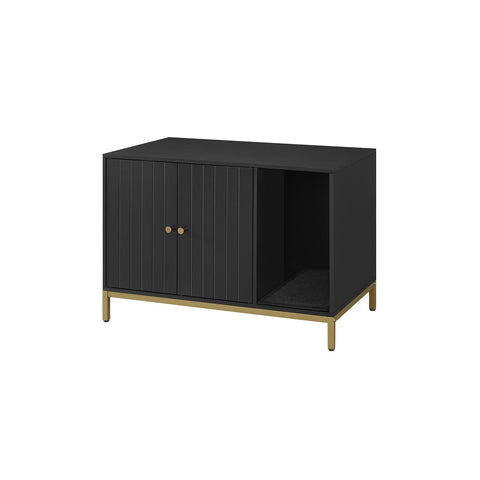 Rootz Cat Litter Box Cabinet - Scratching Post - Gold Legs - Chipboard & Steel - Large 80 x 50 x 55 cm - 16.3 kg - Black-Gold - 60 kg Capacity