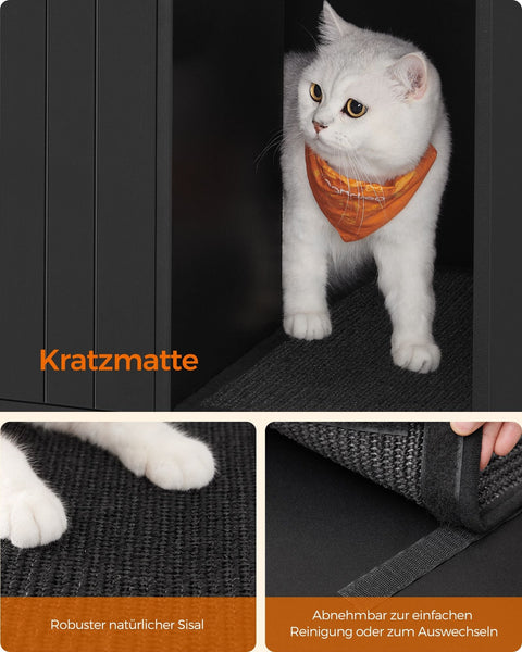 Rootz Cat Litter Box Cabinet - Scratching Post - Gold Legs - Chipboard & Steel - Large 80 x 50 x 55 cm - 16.3 kg - Black-Gold - 60 kg Capacity