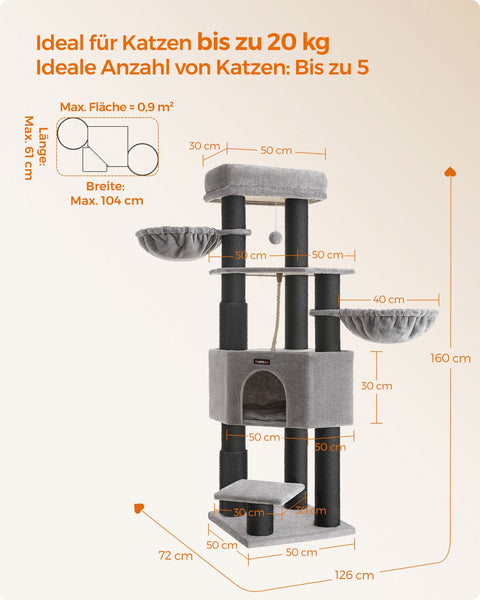 Rootz Scratching Post - Cat Tree - Cat Tower - Self-Warming Blankets - Chipboard - Plush - Sisal - 50cm x 50cm x 160cm