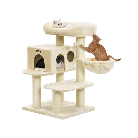 Rootz Cat Trees House - Double Floor - Change Direction - Scratching Post - Large Cats - Viewing Platform - Space-saving Cat - Carb Certified Chipboard Plush-sisal - Beige - 70 x 60 x 112 cm