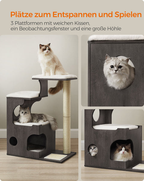 Rootz Scratching Post - Cat Tree - Cat Scratcher - Washable Cat Bed - Chipboard - 500 g/m2 Plush - Sisal - 66cm x 40cm x 86cm